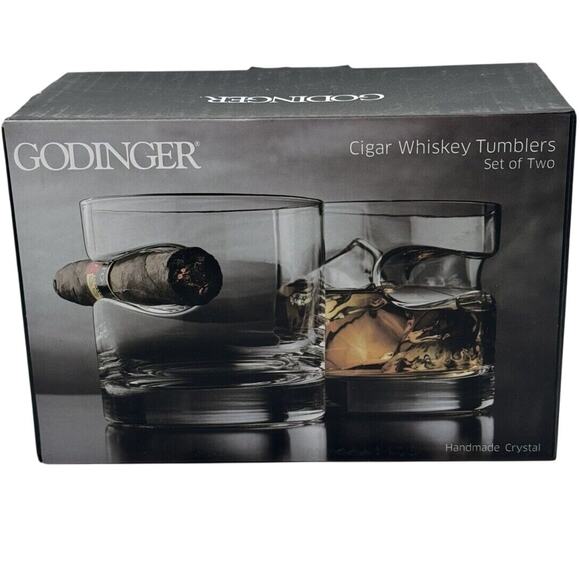 Godinger Cigar Whiskey Glasses 12oz Crystal Tumblers Set of 2 Barware Gift NIB - Picture 3 of 5